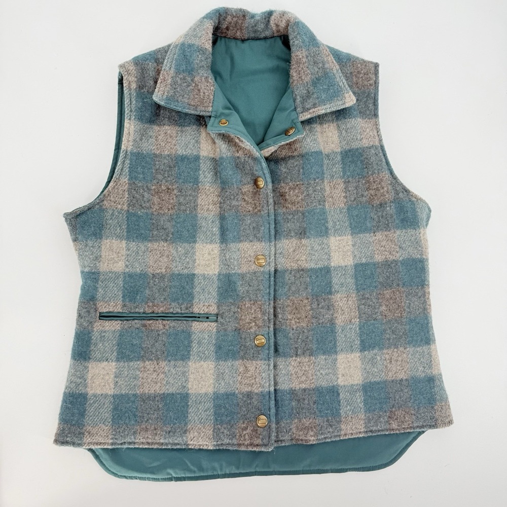 Vintage Woolrich Womens Reversible Plaid Vest Medium Wool Blend Granola Girl USA